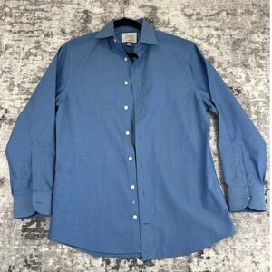 CHARLES TYRWHITT Slim Fit Non Iron Dress Shirt Micro Geometric Pattern Blue Sz M